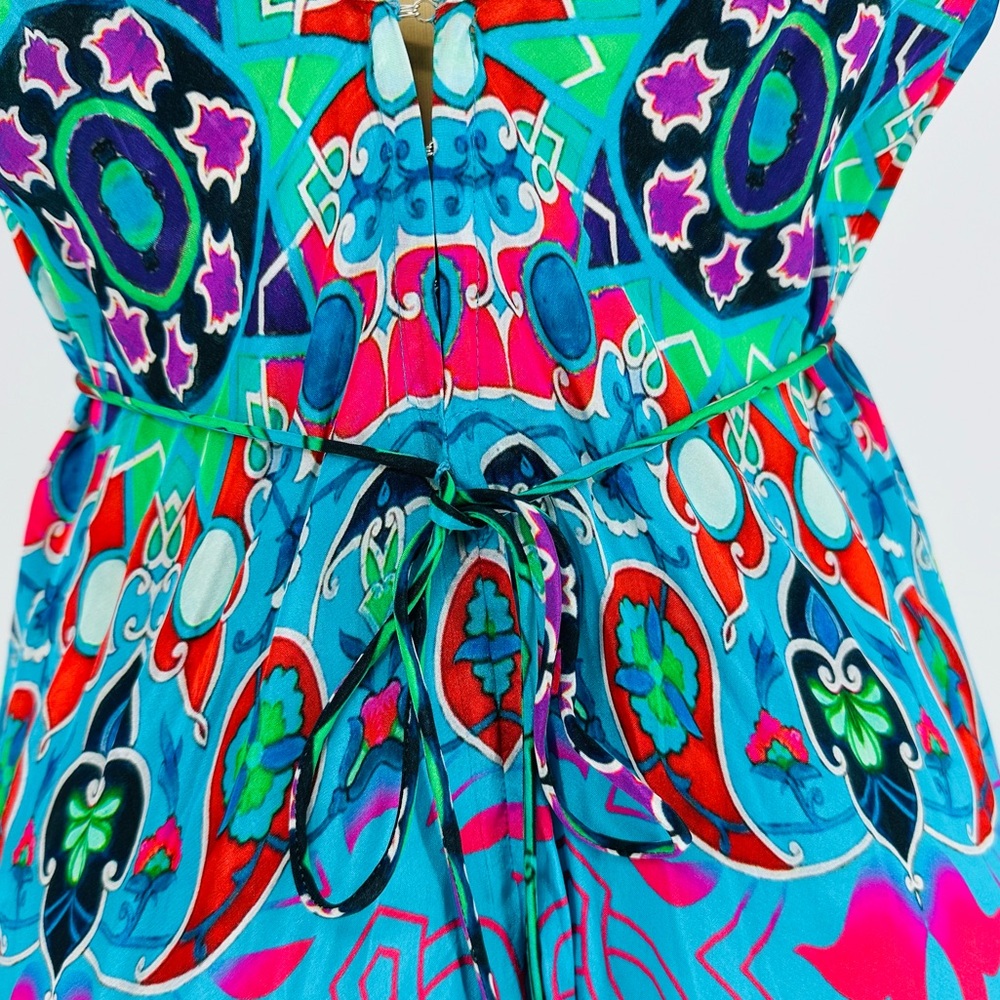 Shahida Parides Convertible Blue Multi Printed Silk Maxi Dress Eclectic One Size - Picture 8 of 10